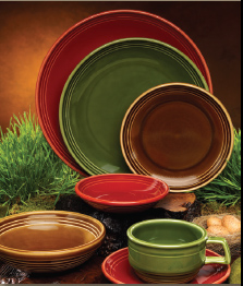 Bosque - Spanish for woodlands aptly describes this new offering from the Homer Laughlin China Company. Rich Moss, Maple, Chestnut and new Goldenrod bring the lush palette of the forest to your tabletop.